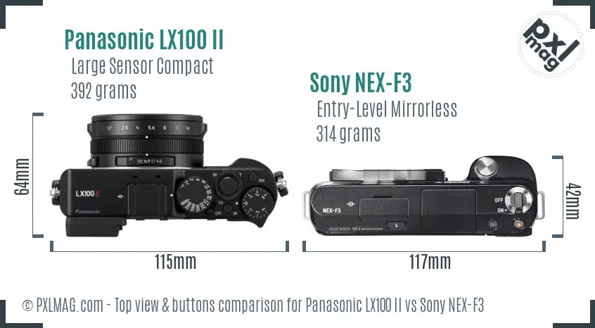 Panasonic LX100 II vs Sony NEX-F3 top view buttons comparison