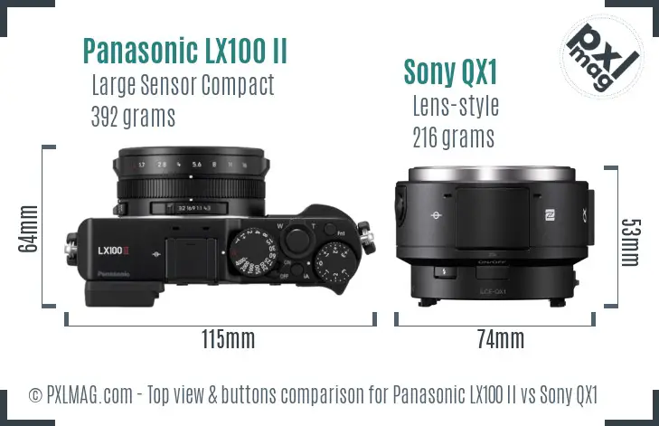 Panasonic LX100 II vs Sony QX1 top view buttons comparison