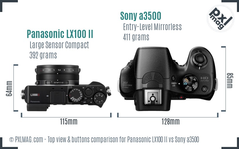 Panasonic LX100 II vs Sony a3500 top view buttons comparison