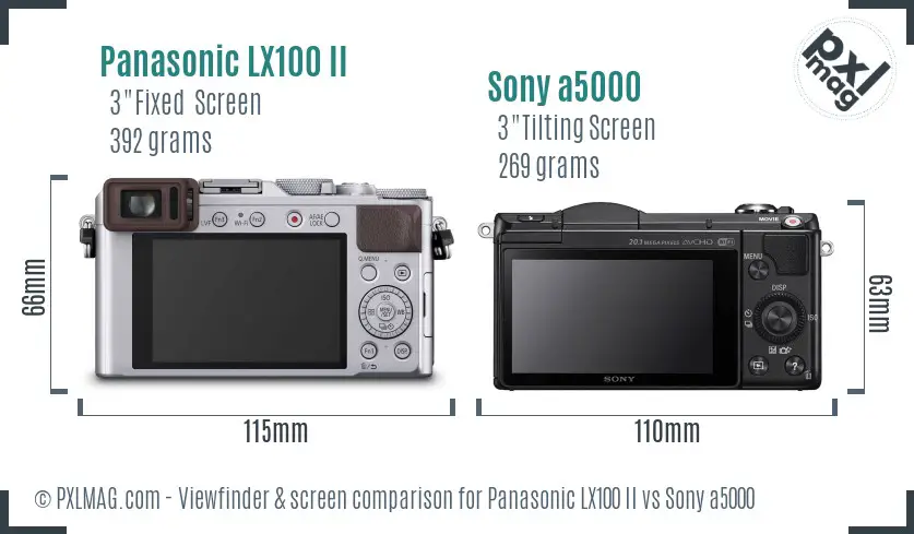 Panasonic LX100 II vs Sony a5000 Screen and Viewfinder comparison