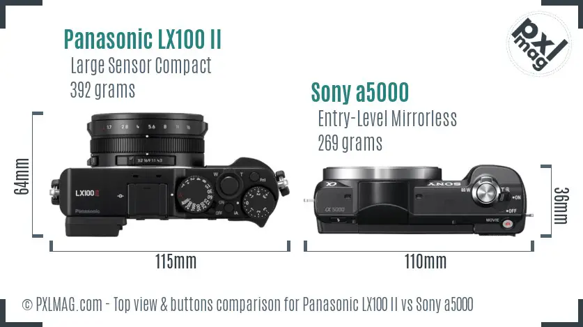 Panasonic LX100 II vs Sony a5000 top view buttons comparison