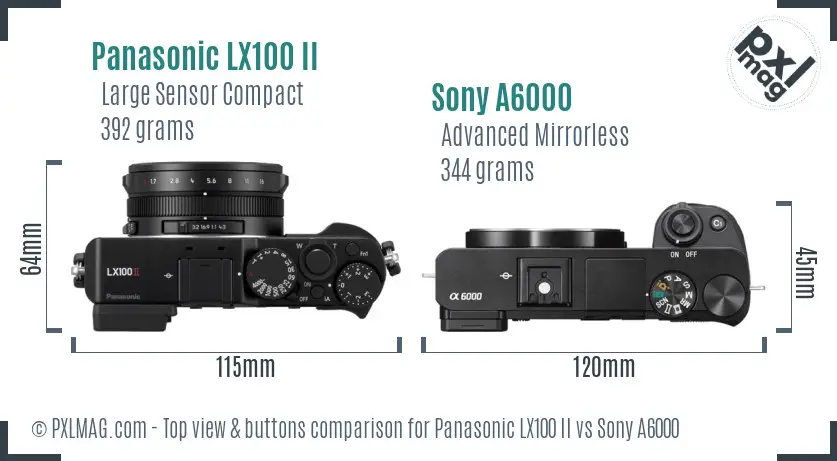 Panasonic LX100 II vs Sony A6000 top view buttons comparison Panasonic LX100 II vs Sony A6000 top view buttons comparison