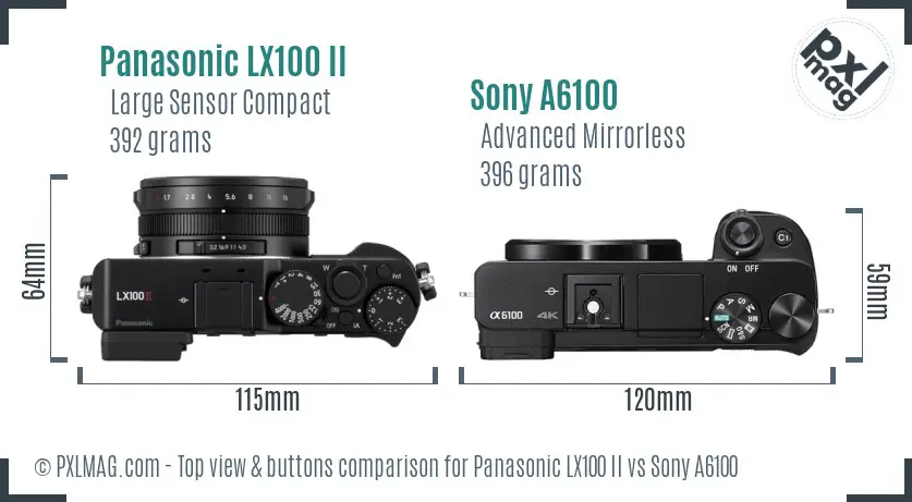 Panasonic LX100 II vs Sony A6100 top view buttons comparison