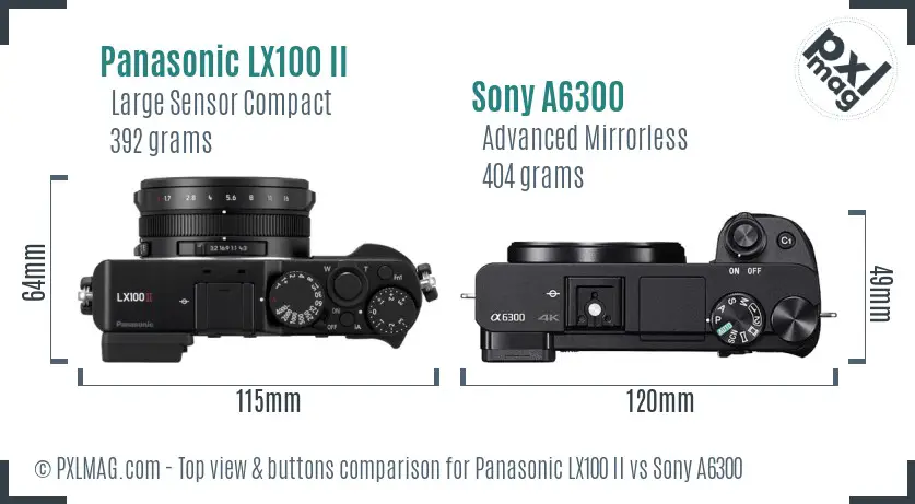 Panasonic LX100 II vs Sony A6300 top view buttons comparison