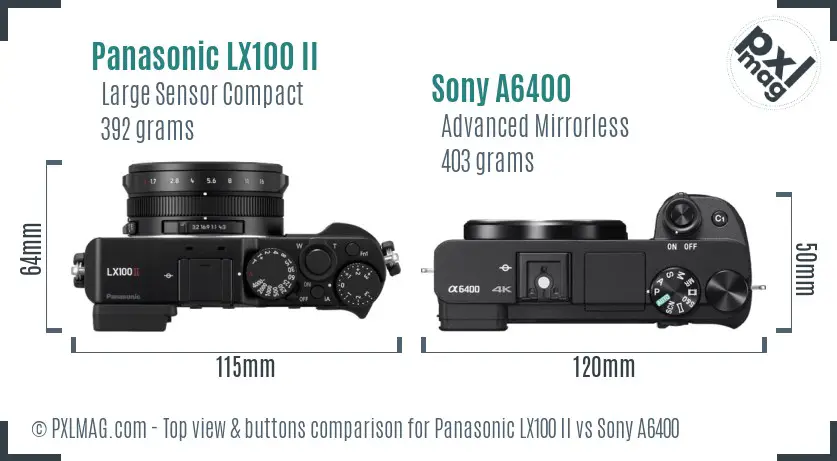 Panasonic LX100 II vs Sony A6400 top view buttons comparison