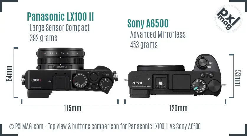 Panasonic LX100 II vs Sony A6500 top view buttons comparison