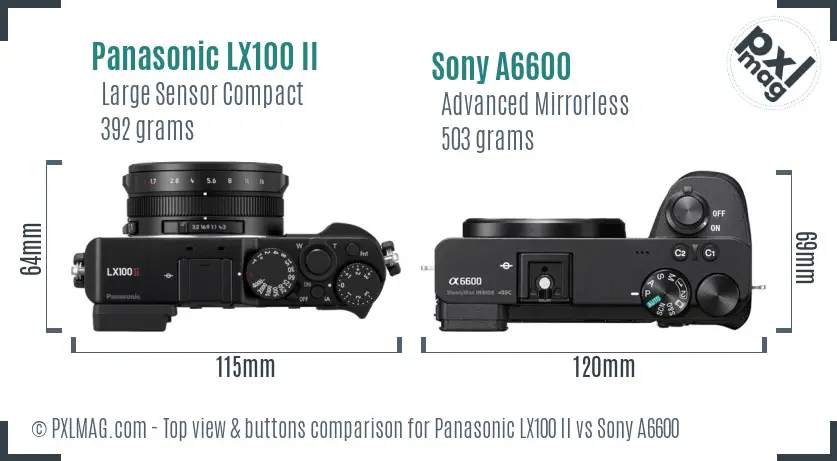 Panasonic LX100 II vs Sony A6600 top view buttons comparison
