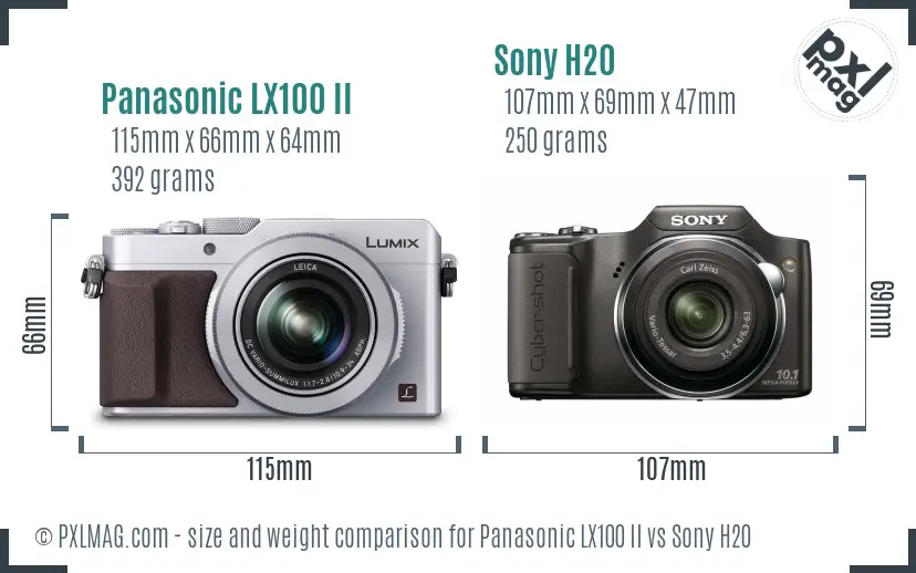 Panasonic LX100 II vs Sony H20 size comparison