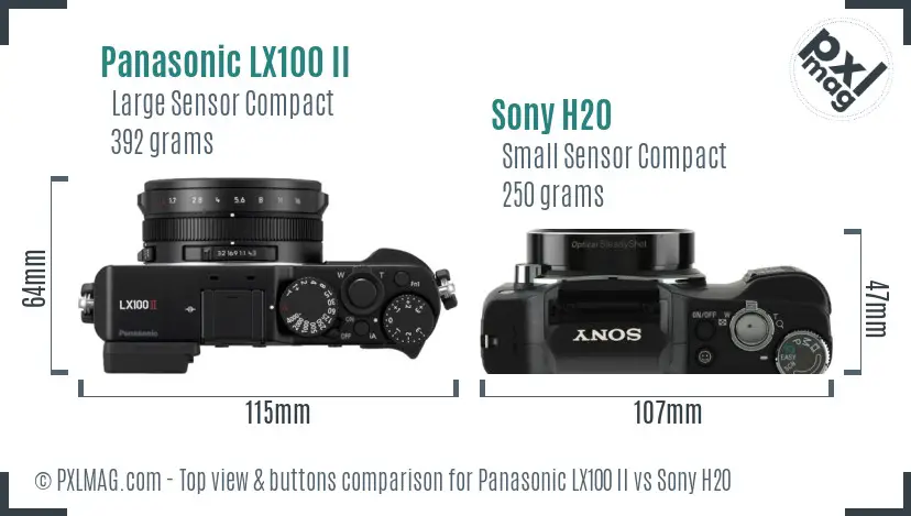 Panasonic LX100 II vs Sony H20 top view buttons comparison