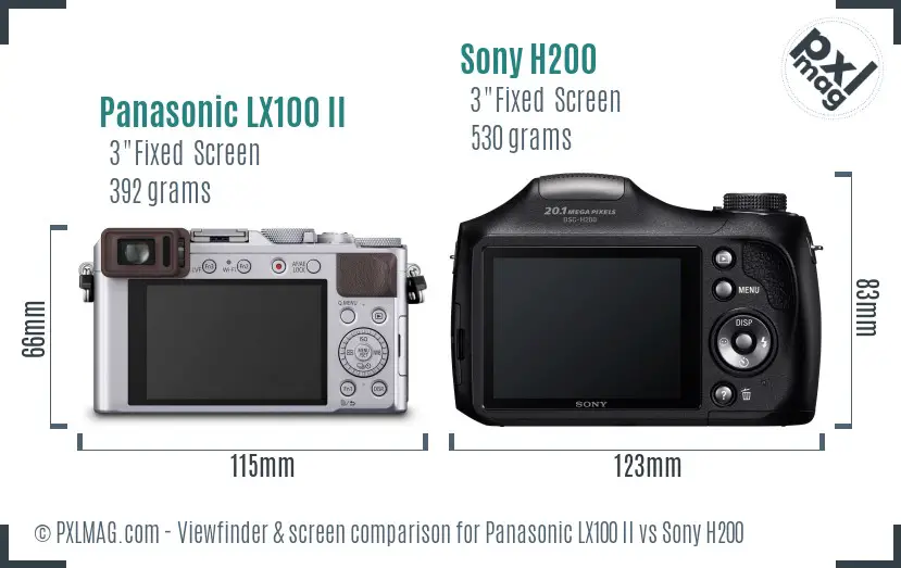 Panasonic LX100 II vs Sony H200 Screen and Viewfinder comparison