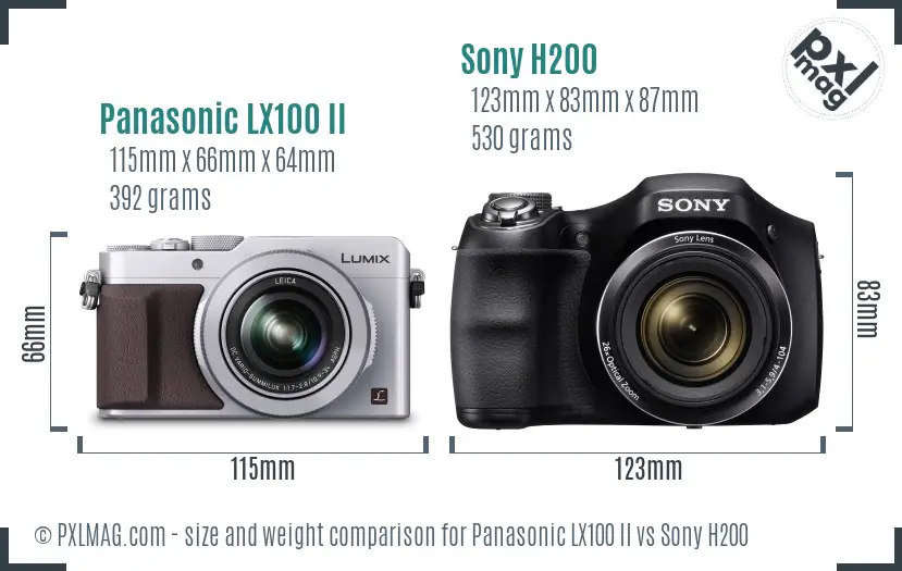 Panasonic LX100 II vs Sony H200 size comparison
