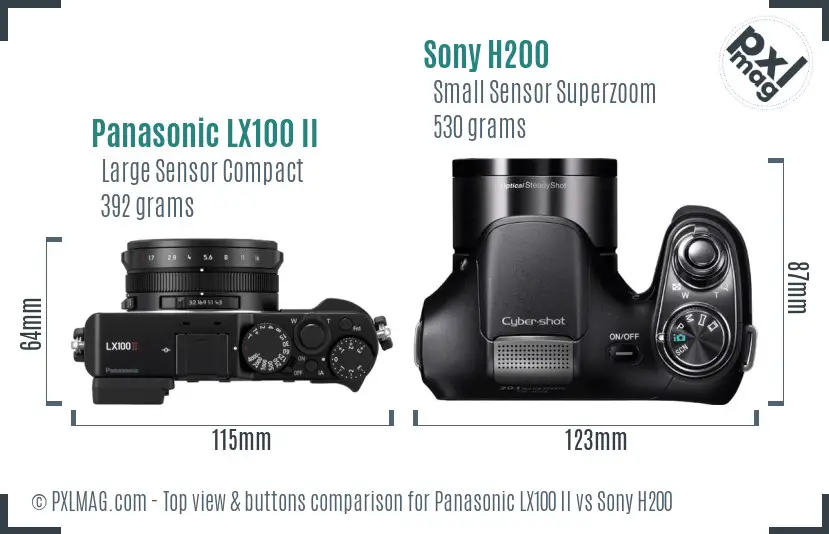 Panasonic LX100 II vs Sony H200 top view buttons comparison