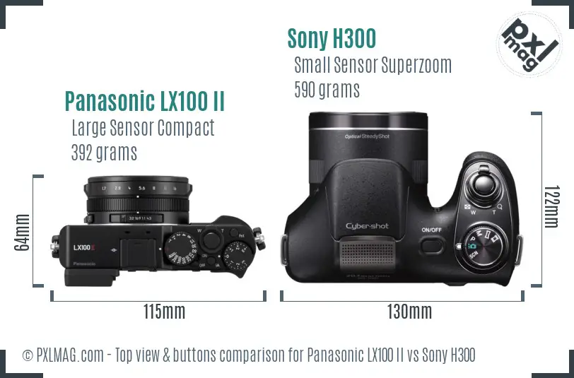 Panasonic LX100 II vs Sony H300 top view buttons comparison