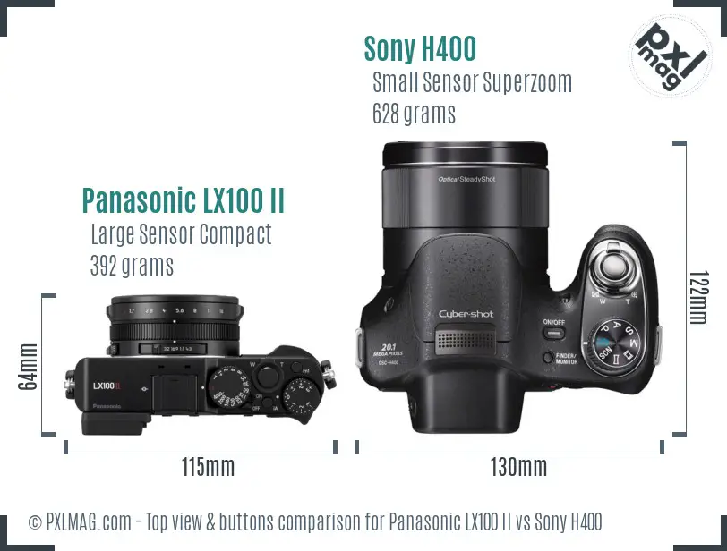 Panasonic LX100 II vs Sony H400 top view buttons comparison
