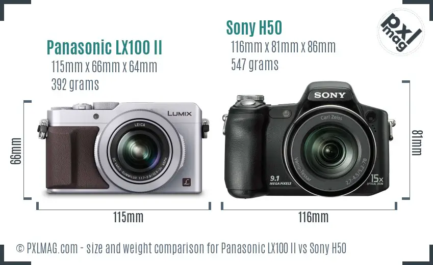 Panasonic LX100 II vs Sony H50 size comparison
