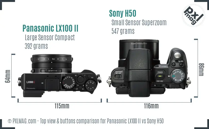 Panasonic LX100 II vs Sony H50 top view buttons comparison