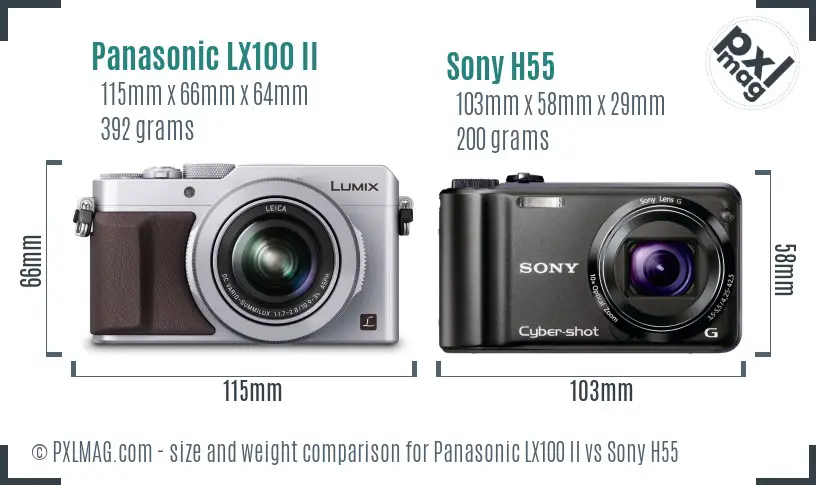 Panasonic LX100 II vs Sony H55 size comparison