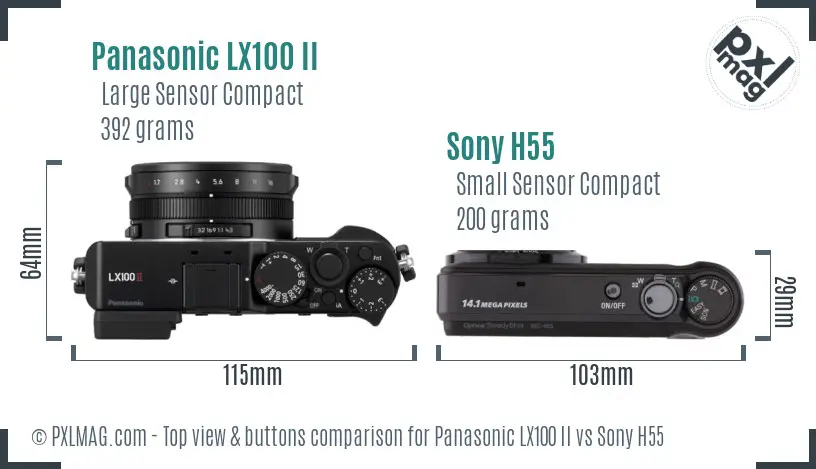 Panasonic LX100 II vs Sony H55 top view buttons comparison