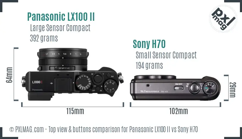 Panasonic LX100 II vs Sony H70 top view buttons comparison