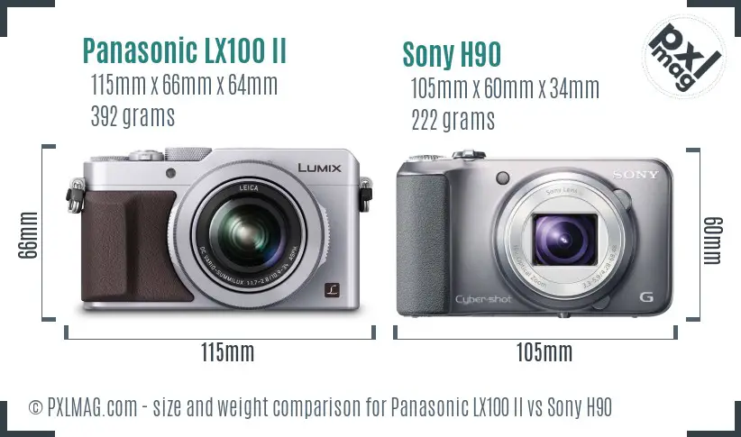 Panasonic LX100 II vs Sony H90 size comparison