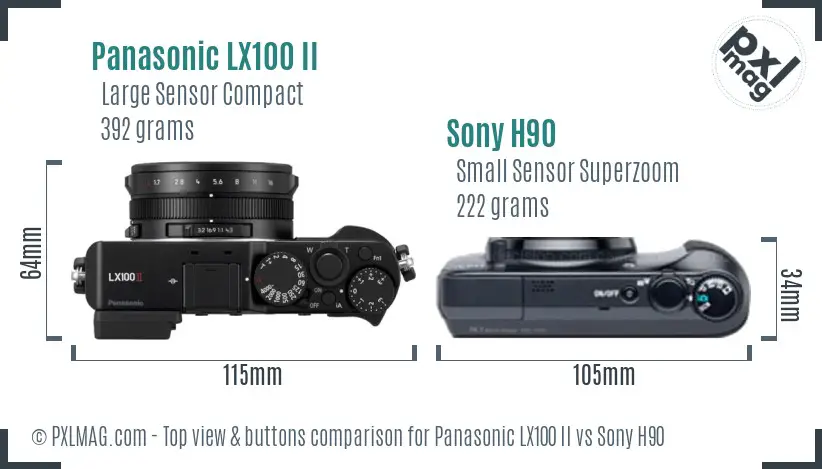 Panasonic LX100 II vs Sony H90 top view buttons comparison
