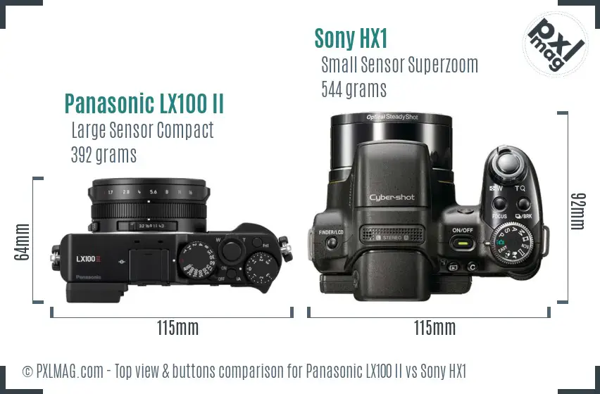 Panasonic LX100 II vs Sony HX1 top view buttons comparison