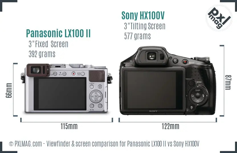 Panasonic LX100 II vs Sony HX100V Screen and Viewfinder comparison