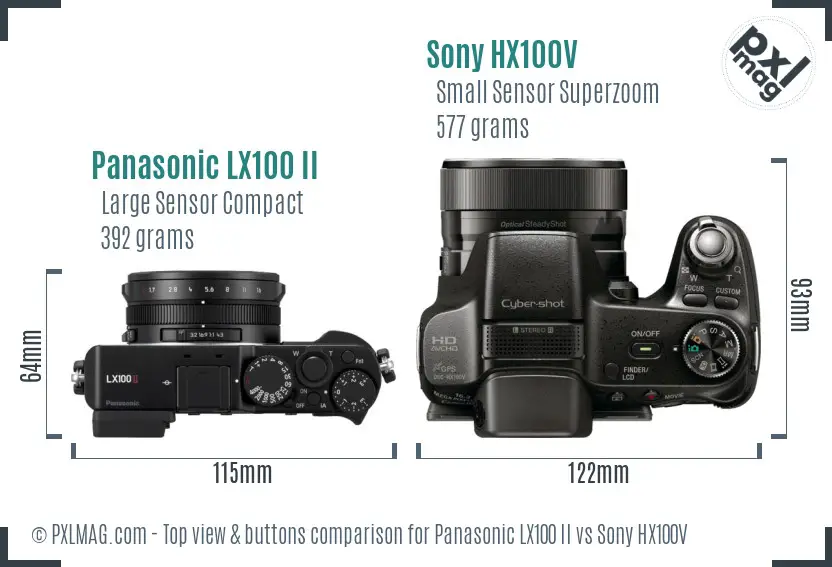 Panasonic LX100 II vs Sony HX100V top view buttons comparison