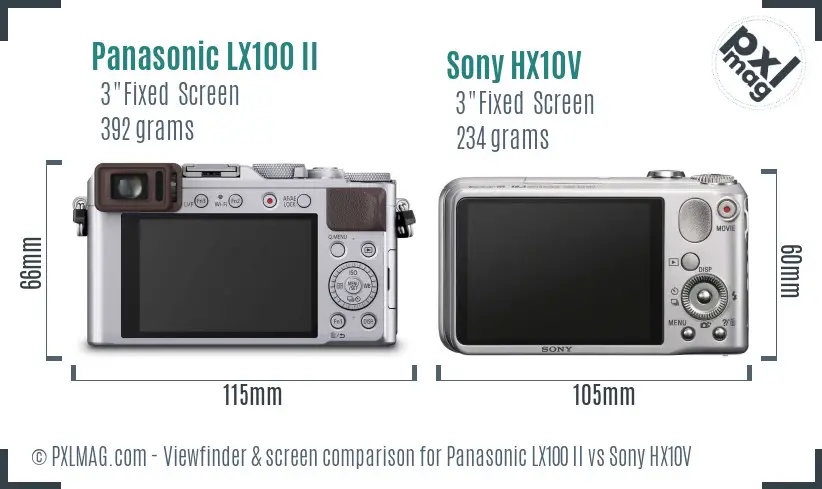 Panasonic LX100 II vs Sony HX10V Screen and Viewfinder comparison