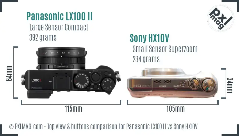 Panasonic LX100 II vs Sony HX10V top view buttons comparison
