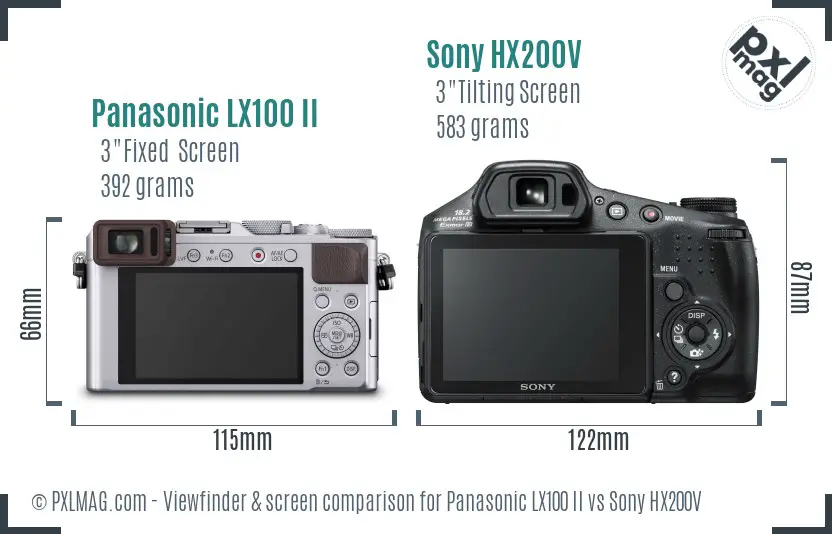 Panasonic LX100 II vs Sony HX200V Screen and Viewfinder comparison