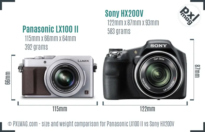 Panasonic LX100 II vs Sony HX200V size comparison
