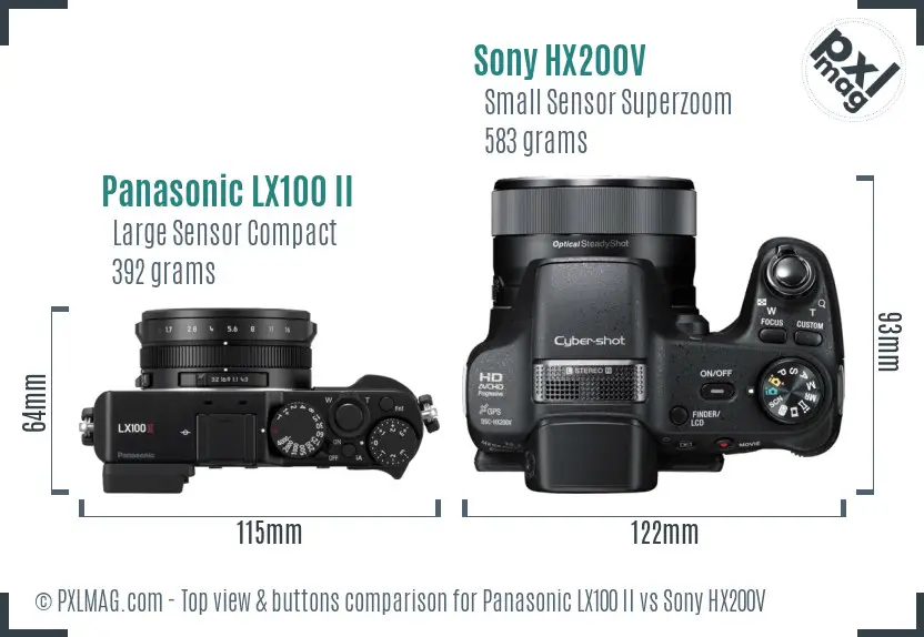 Panasonic LX100 II vs Sony HX200V top view buttons comparison