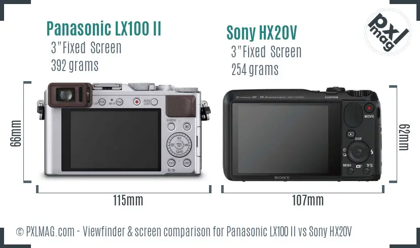 Panasonic LX100 II vs Sony HX20V Screen and Viewfinder comparison