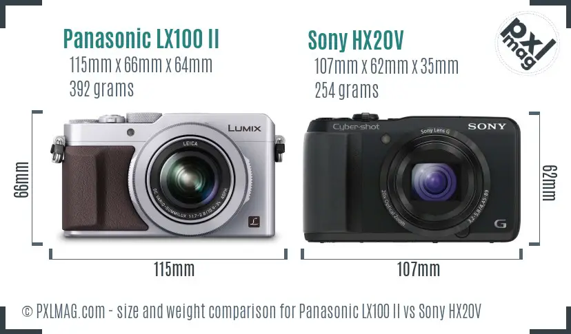 Panasonic LX100 II vs Sony HX20V size comparison