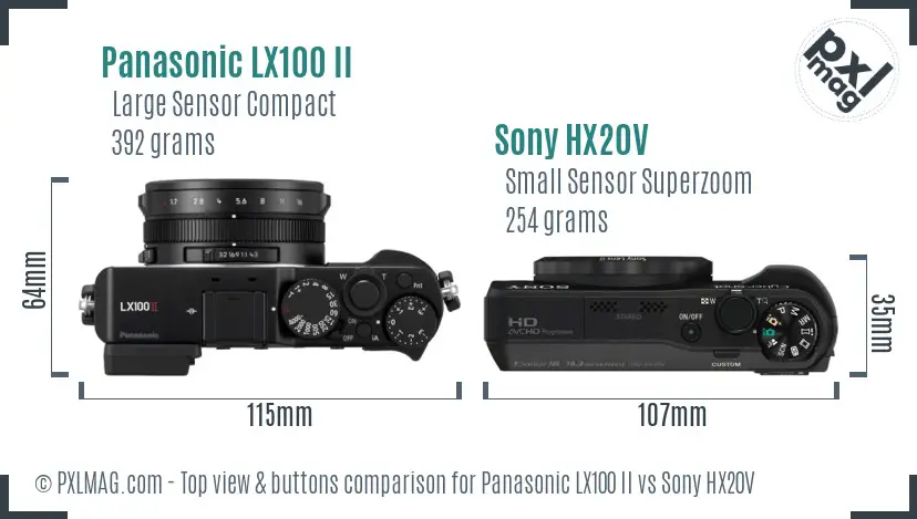 Panasonic LX100 II vs Sony HX20V top view buttons comparison