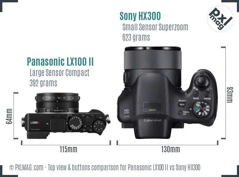 Panasonic LX100 II vs Sony HX300 top view buttons comparison