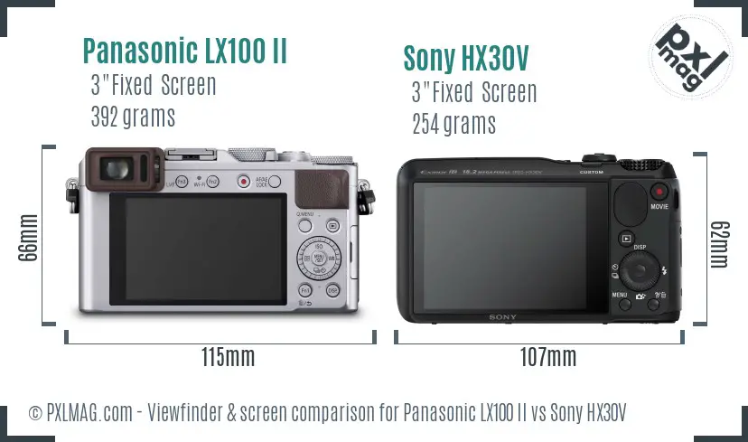Panasonic LX100 II vs Sony HX30V Screen and Viewfinder comparison