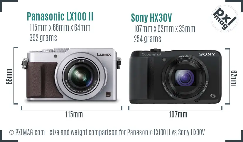 Panasonic LX100 II vs Sony HX30V size comparison