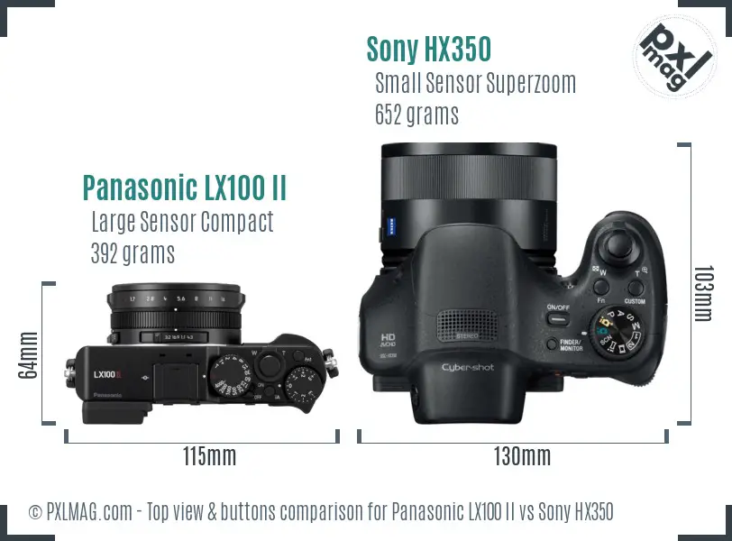 Panasonic LX100 II vs Sony HX350 top view buttons comparison