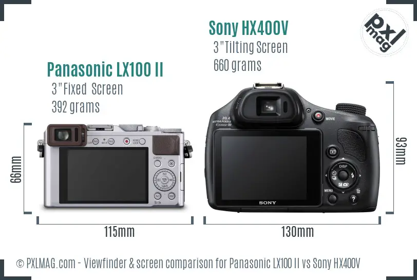 Panasonic LX100 II vs Sony HX400V Screen and Viewfinder comparison