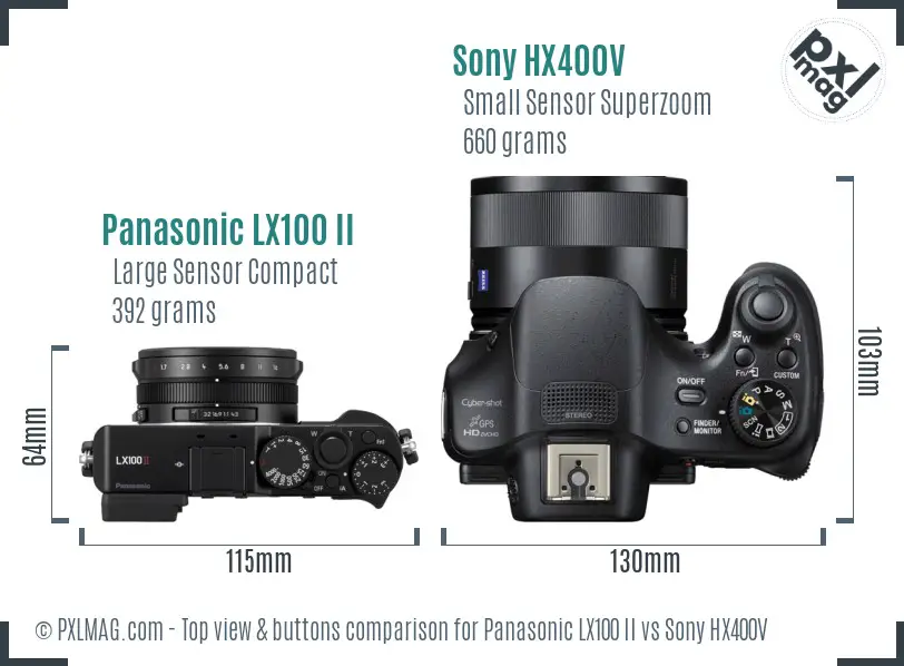 Panasonic LX100 II vs Sony HX400V top view buttons comparison