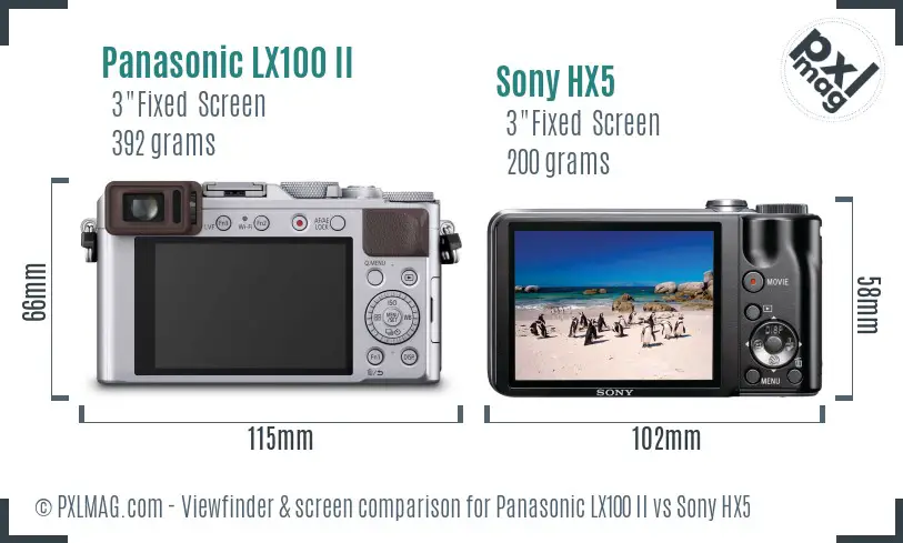 Panasonic LX100 II vs Sony HX5 Screen and Viewfinder comparison