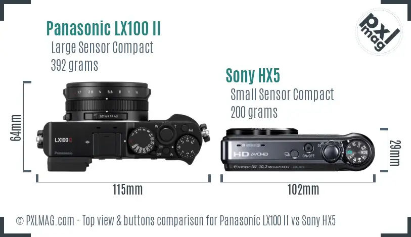 Panasonic LX100 II vs Sony HX5 top view buttons comparison