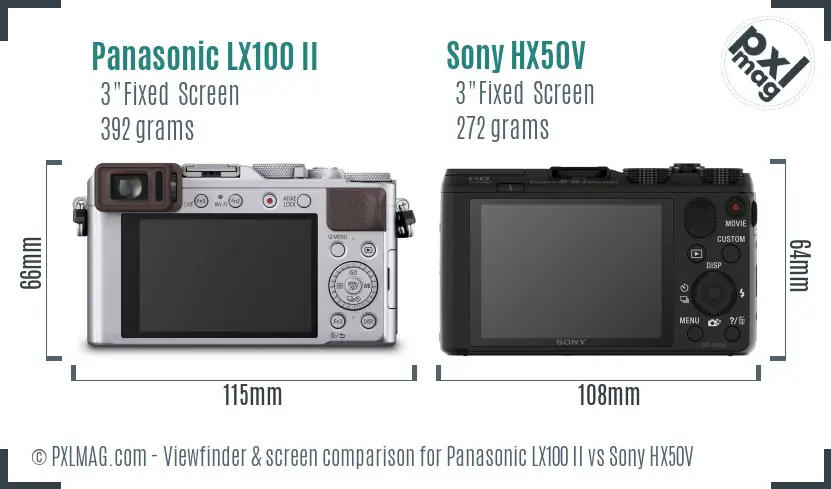 Panasonic LX100 II vs Sony HX50V Screen and Viewfinder comparison