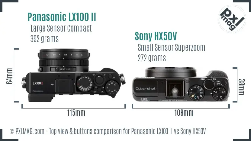 Panasonic LX100 II vs Sony HX50V top view buttons comparison