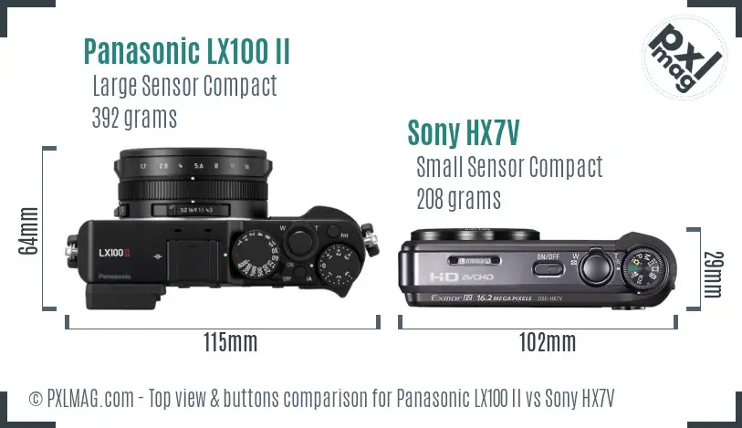 Panasonic LX100 II vs Sony HX7V top view buttons comparison