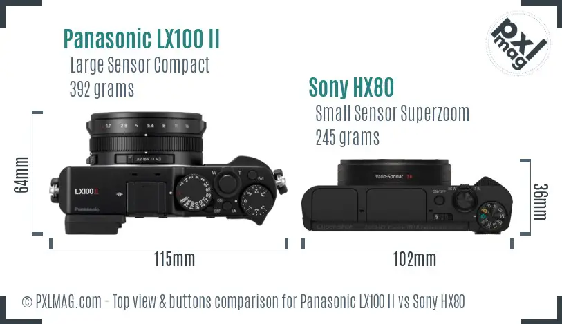 Panasonic LX100 II vs Sony HX80 top view buttons comparison