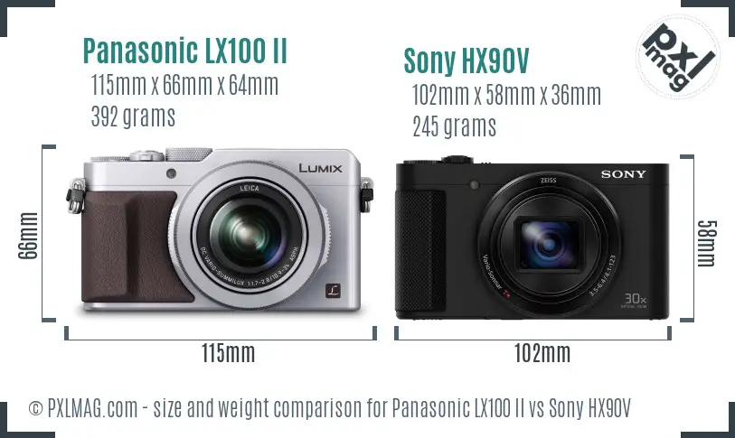 Panasonic LX100 II vs Sony HX90V size comparison