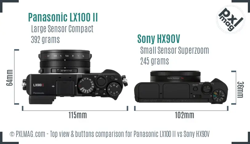 Panasonic LX100 II vs Sony HX90V top view buttons comparison